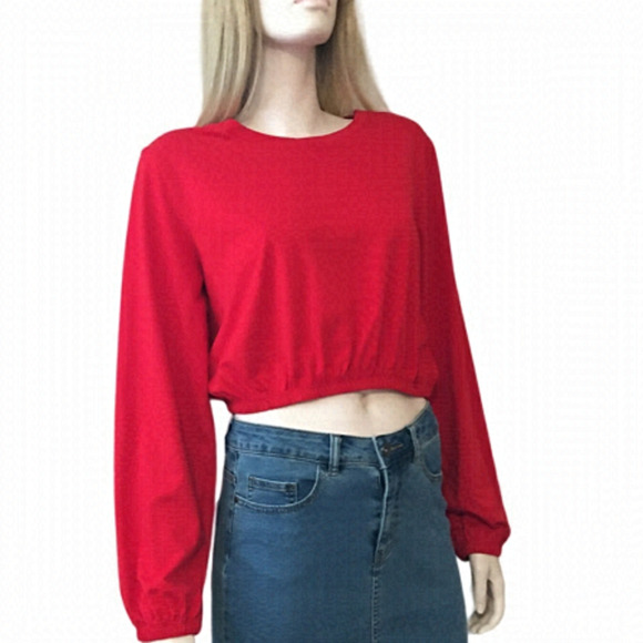 Streetwear SOCIETY Long Sleeve Crop Top Blouse Shirt Cotton Blend Oversized NWOT - Picture 10 of 12